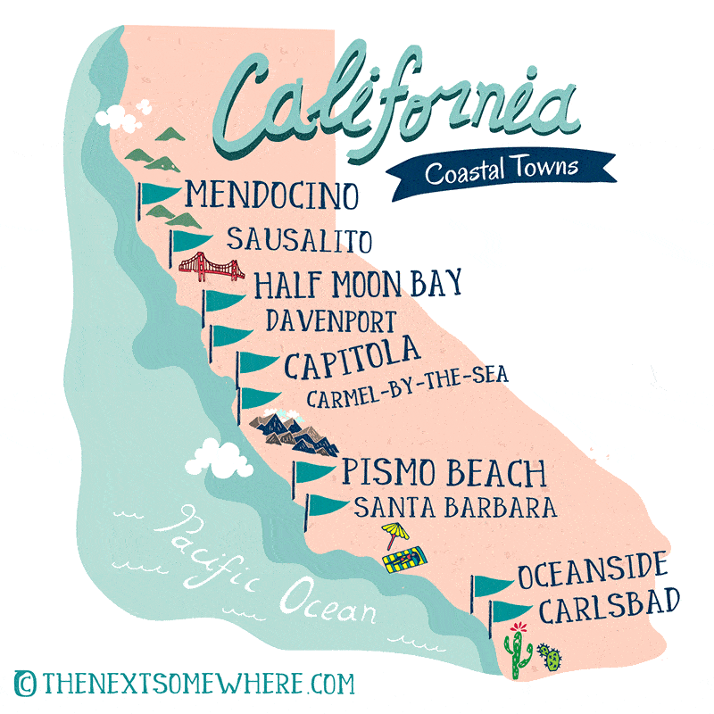 California Coastal Towns Road Trip Map